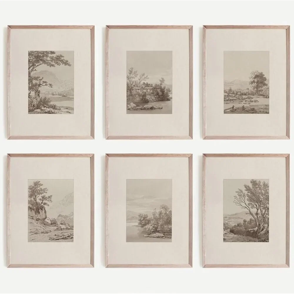 Neutral Wall Art Decor Set of 6 Vintage Canvas Wall Art Rustic Farmhouse Wall Ar - Picture 1 of 7